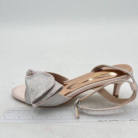 Milooey Glitter Rhinestone Bow Sandal Crystal Ankle Strap Kitten Heel Party Shoe - Picture 2 of 8